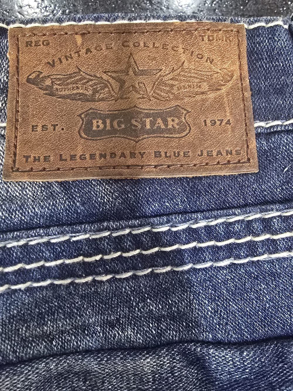 Big Star Dark Blue Denim Jeans with White Stitching - Picture 4 of 5